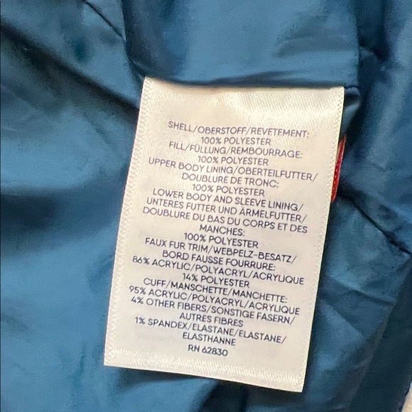 Women's Blue Quilted Jacket with Faux Fur Hood - Picture 6 of 6